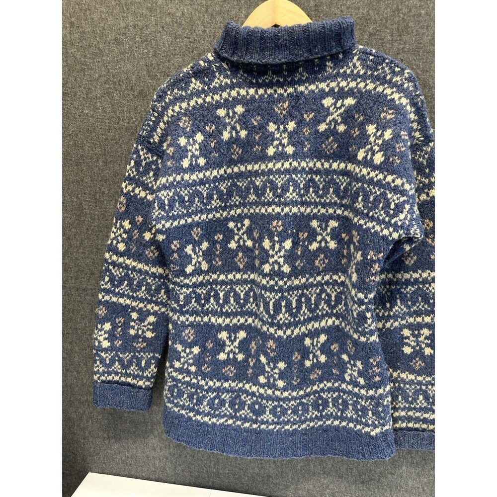 Handmade Women’s Size Small Wool Nordic Sweater Blue Pink White Turtle Neck